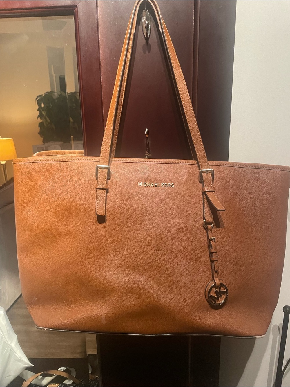 Michael Kors Cognac Saffiano Leather Tote with MK Charm